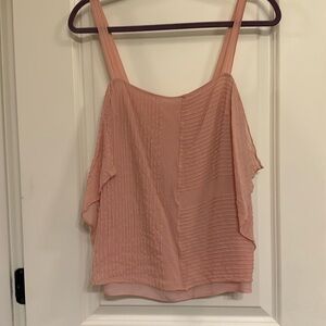Tory Burch blush pink cami with ruffle detail on sides.